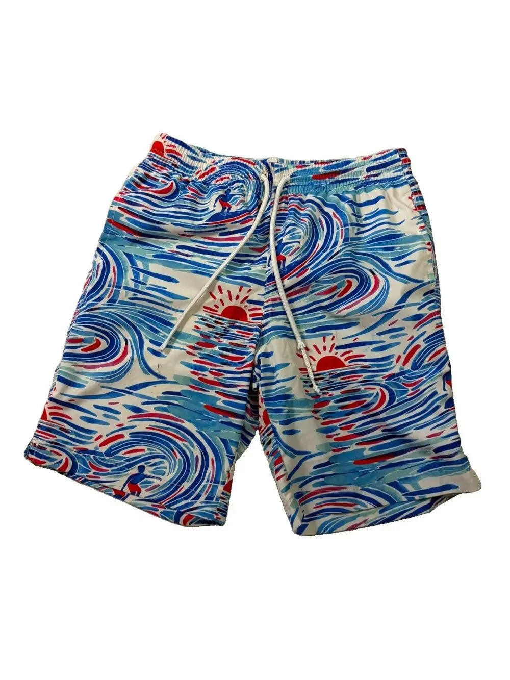 RSVLTS Swim Trunks Boys XL Watercolor Waves Surfer Lined Drawstring Shorts